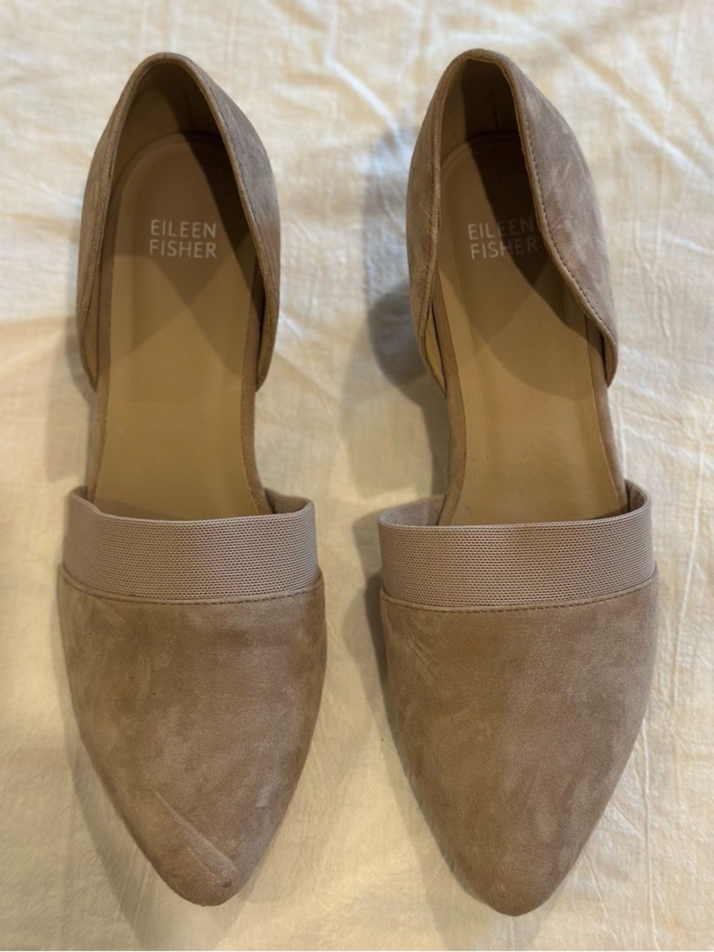 Eileen Fisher Taupe Suede Pointed D'Orsay Flats